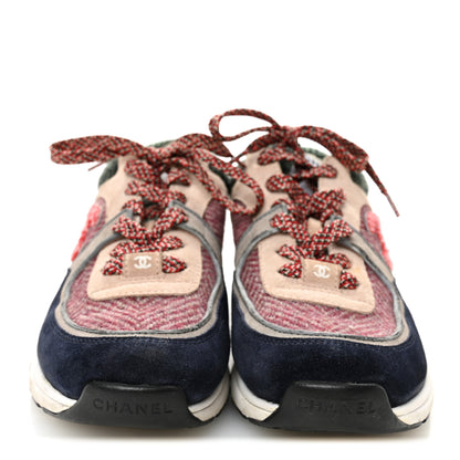 Chanel Tweed Suede CC Sneakers 38.5 Navy Red Multicolor 3 of 8