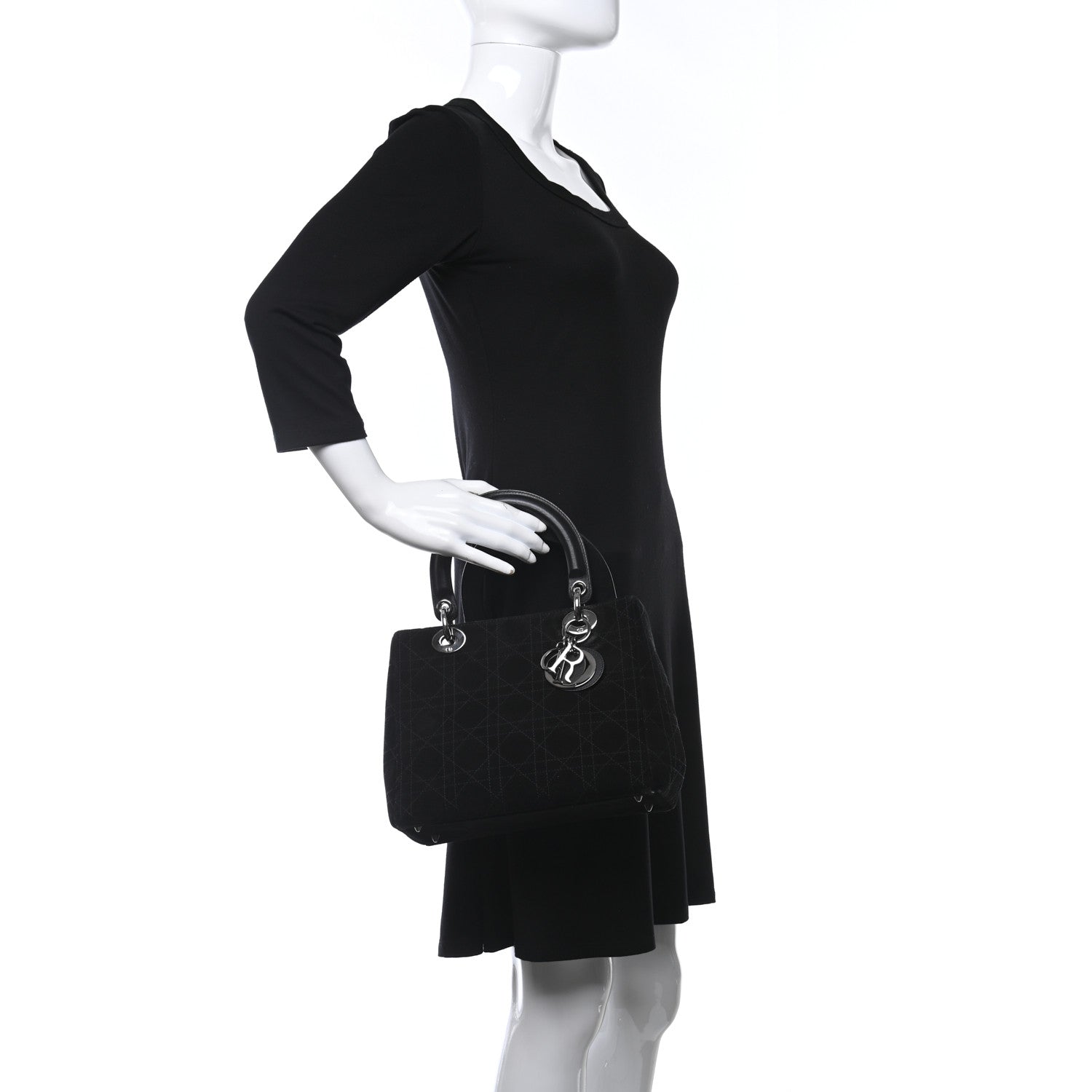Christian Dior Suede Cannage Medium Lady Dior Black 2 of 12