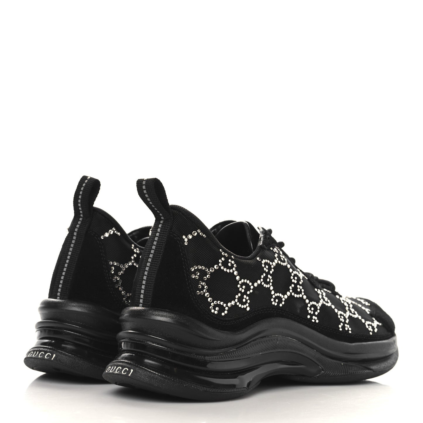 Tela Retino Mesh Crystal Suede GG Monogram Womens Gucci Run Sneakers 36.5 Black Silver