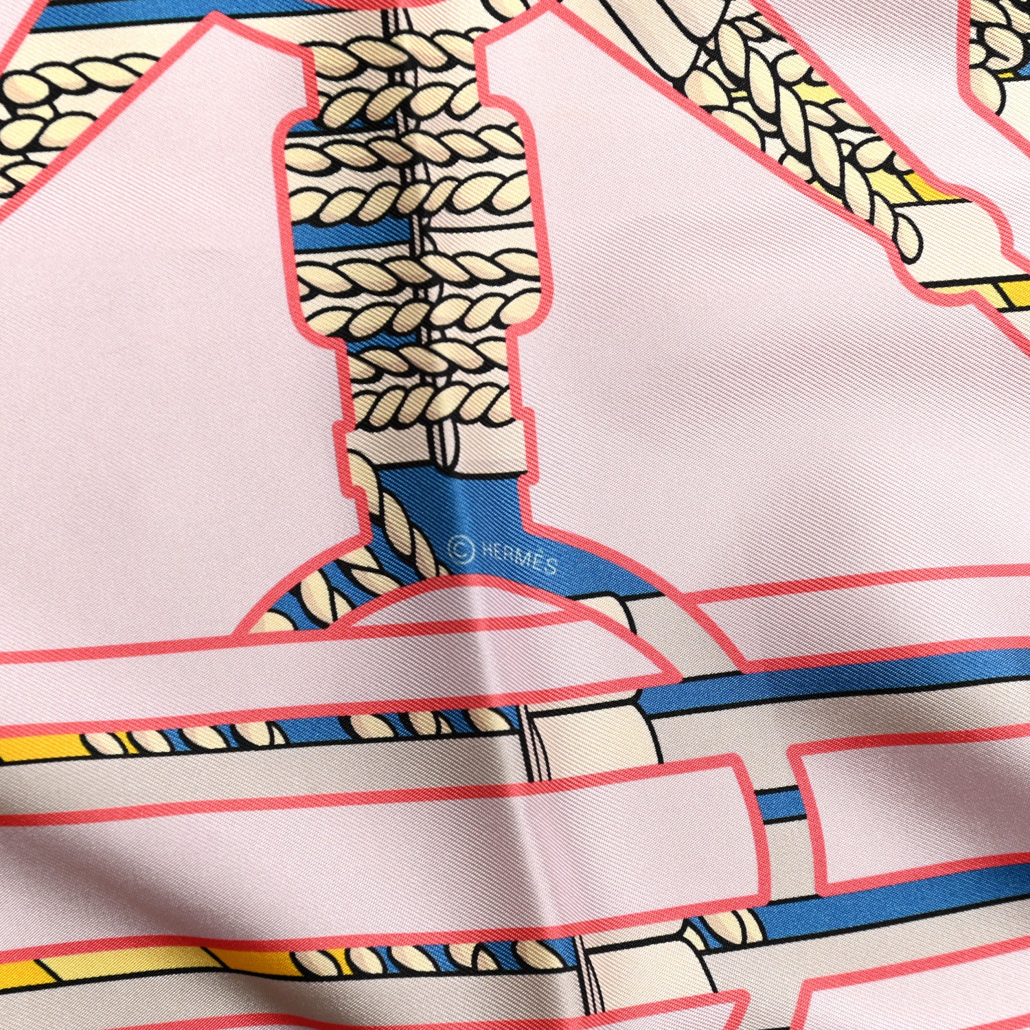 Hermes Silk Tatersale En Zigzag Scarf 90 Rose Jaune Vif Cobalt 4 of 5