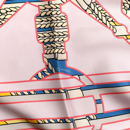 Hermes Silk Tatersale En Zigzag Scarf 90 Rose Jaune Vif Cobalt 4 of 5