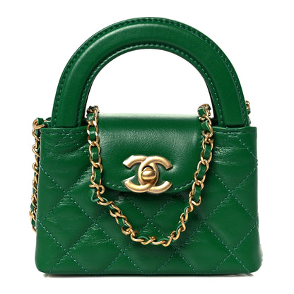 Chanel Shiny Aged Calfskin Quilted Mini Nano Kelly Shopper Green 1 of 11