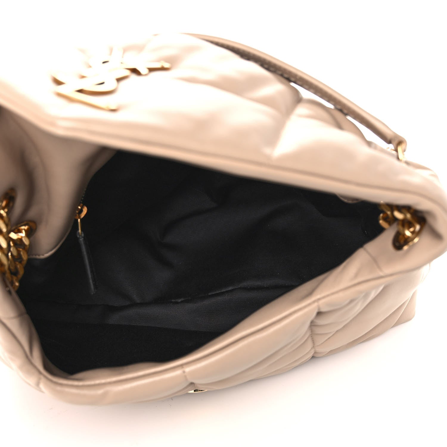 Saint Laurent Lambskin Quilted Medium Loulou Puffer Monogram Chain Satchel Dark Beige 4 of 13