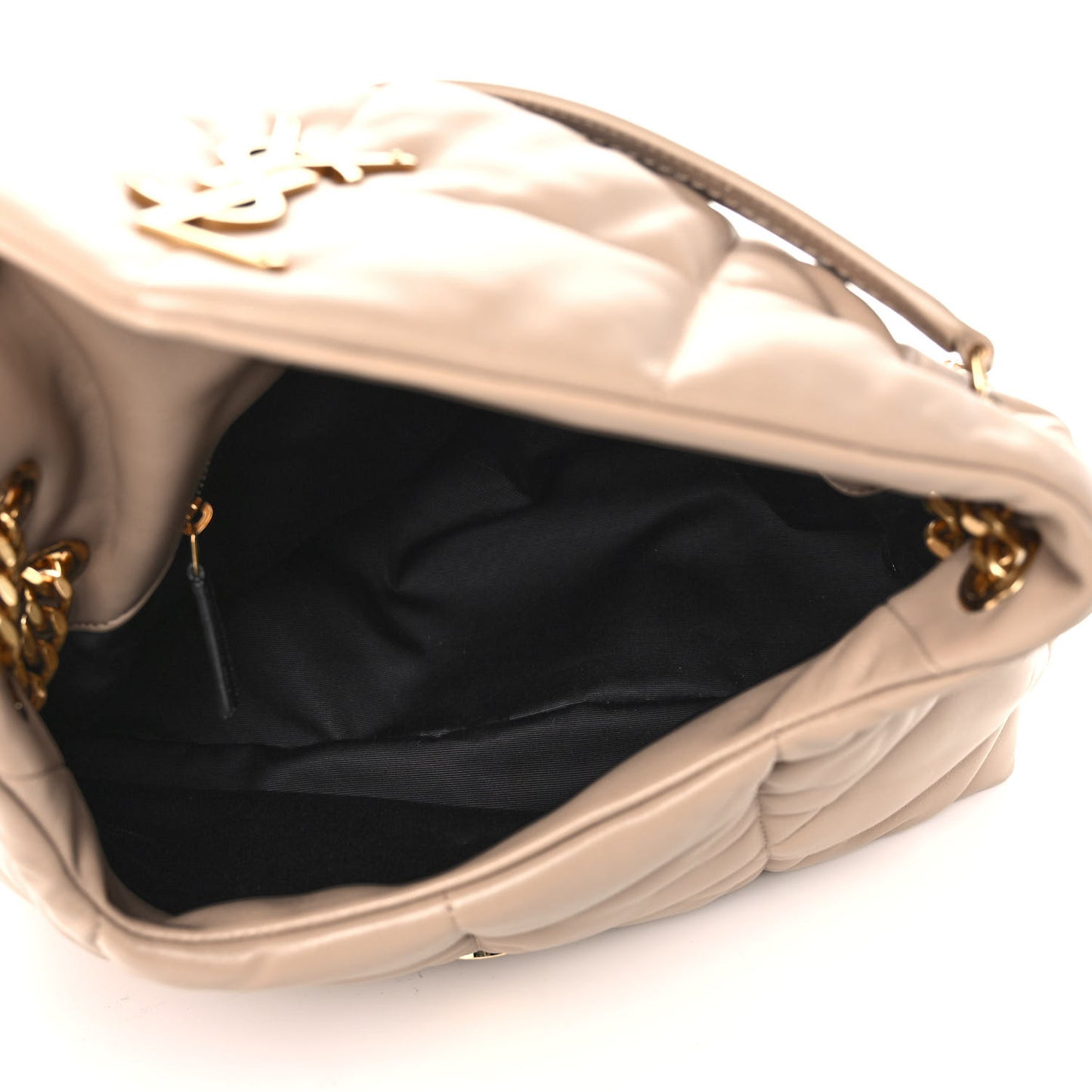 Lambskin Quilted Medium Loulou Puffer Monogram Chain Satchel Dark Beige