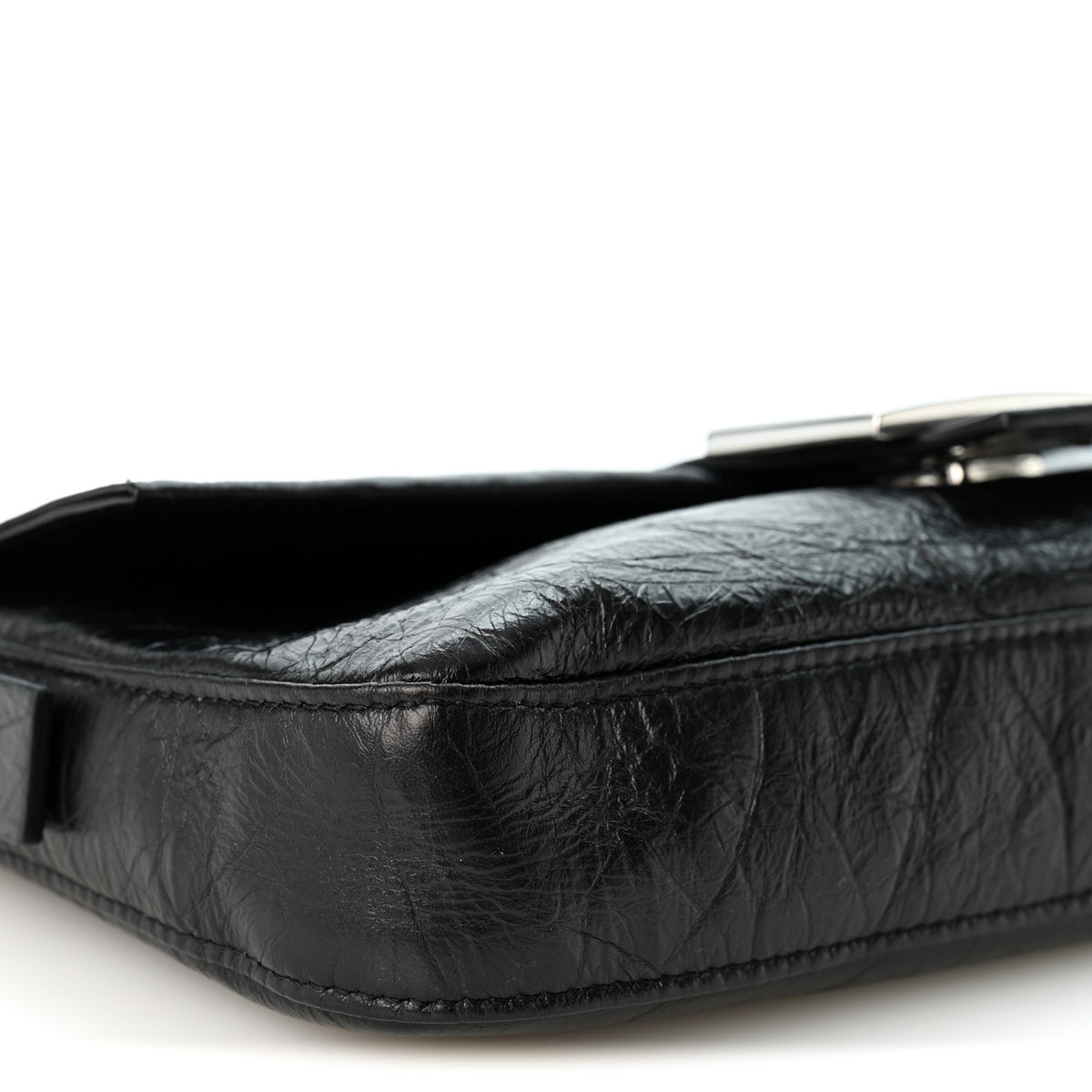 Fendi Crackled Calfskin Baguette 26424 Black 9 of 10