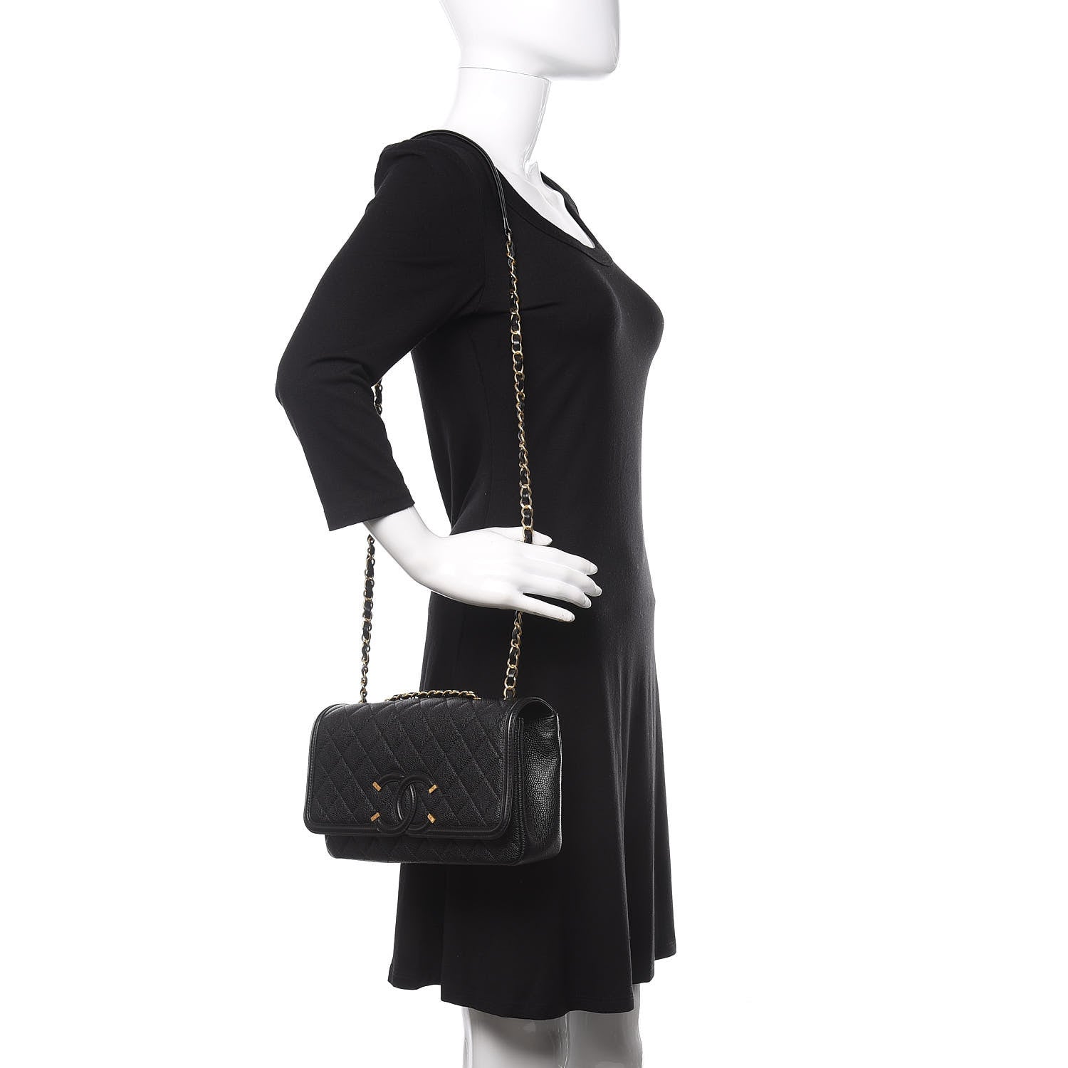Chanel Caviar Quilted Medium CC Filigree Flap Black 2 of 11