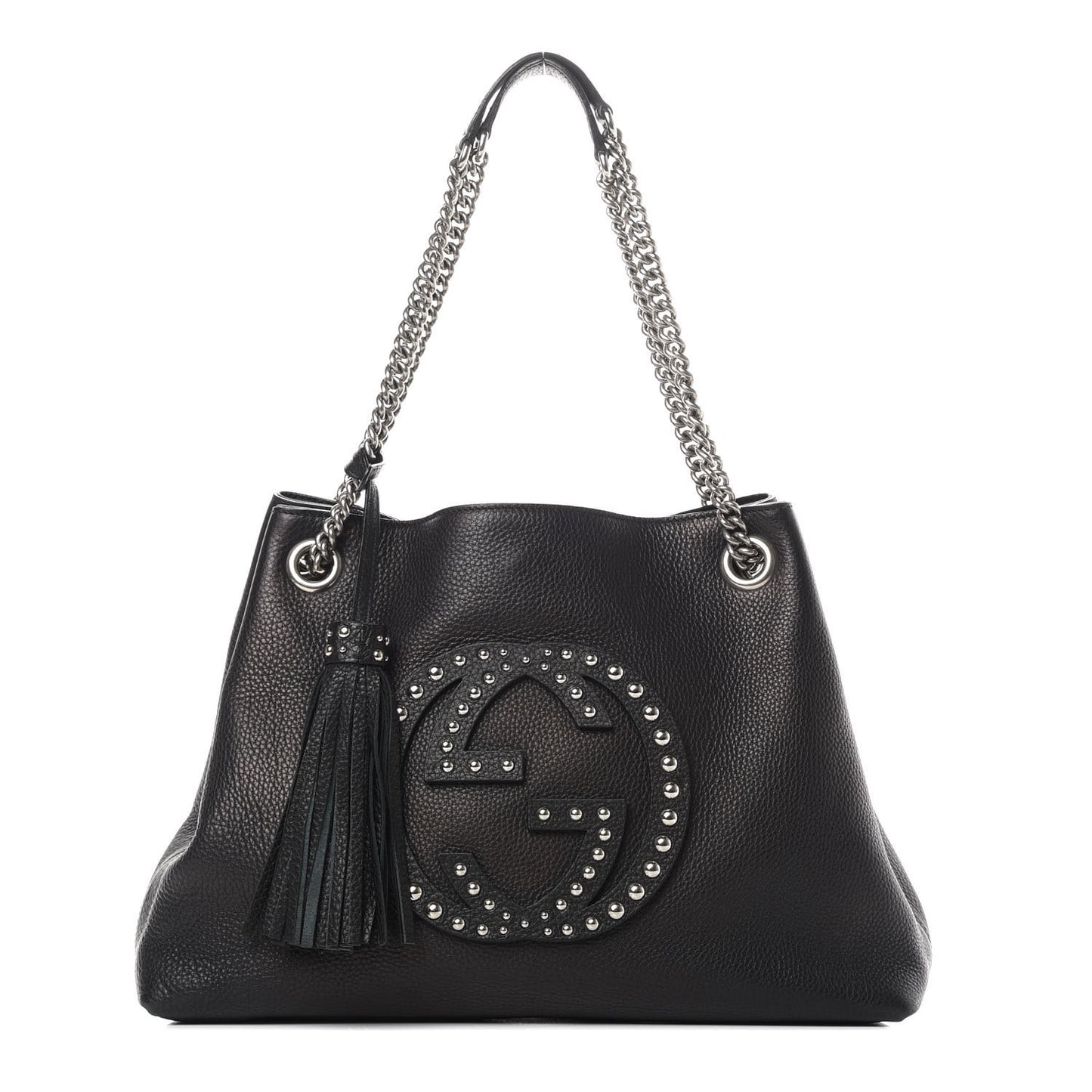 Pebbled Calfskin Studded Medium Soho Chain Shoulder Bag Black