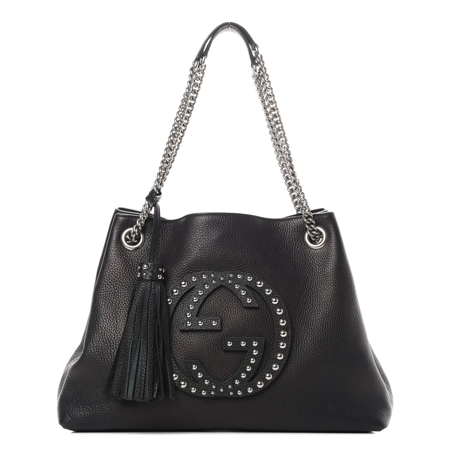 Gucci Pebbled Calfskin Studded Medium Soho Chain Shoulder Bag Black 1 of 12