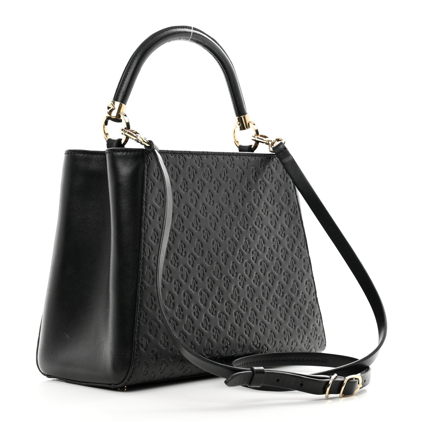 Calfskin Logo Embossed Varenne Top Handle Bag Black