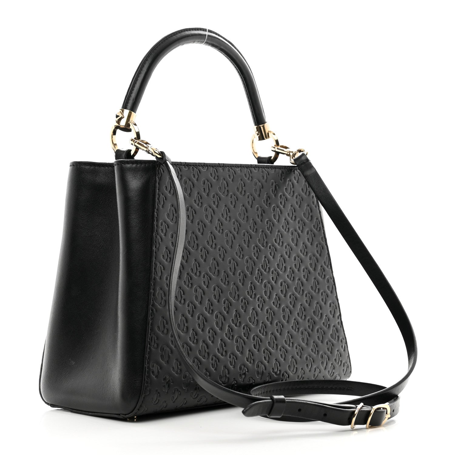 Jimmy Choo Calfskin Logo Embossed Varenne Top Handle Bag Black 3 of 12