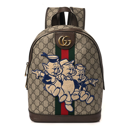 Gucci X DISNEY GG Supreme Monogram Web Three Little Pigs Ophidia Dome Backpack Beige New Acero 1 of 12