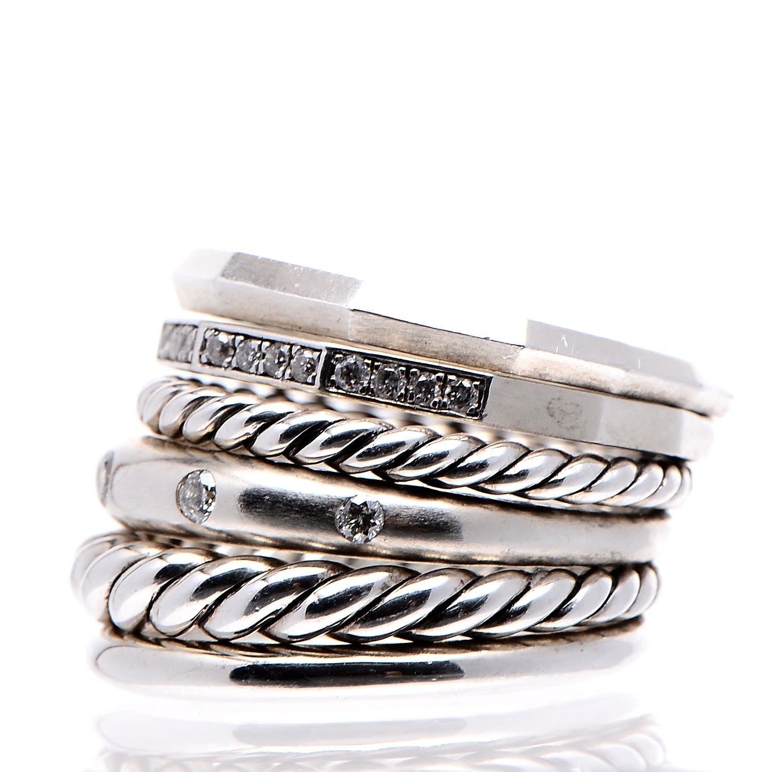 David Yurman Sterling Silver Diamond 16mm Stax Wide Stacked Ring 49.3 5 3 of 8