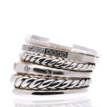 David Yurman Sterling Silver Diamond 16mm Stax Wide Stacked Ring 49.3 5 3 of 8