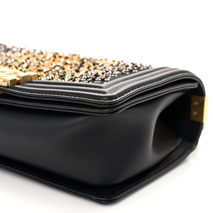Chanel Calfskin Strass Studded Medium Boy Flap Black Gold 10 of 11