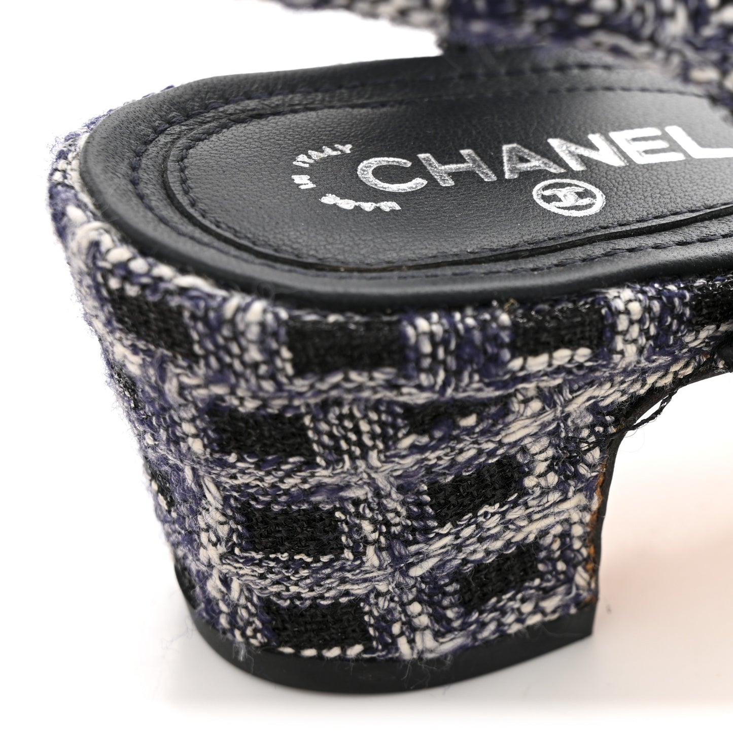 Tweed CC Chain Sandals 39 Navy Black