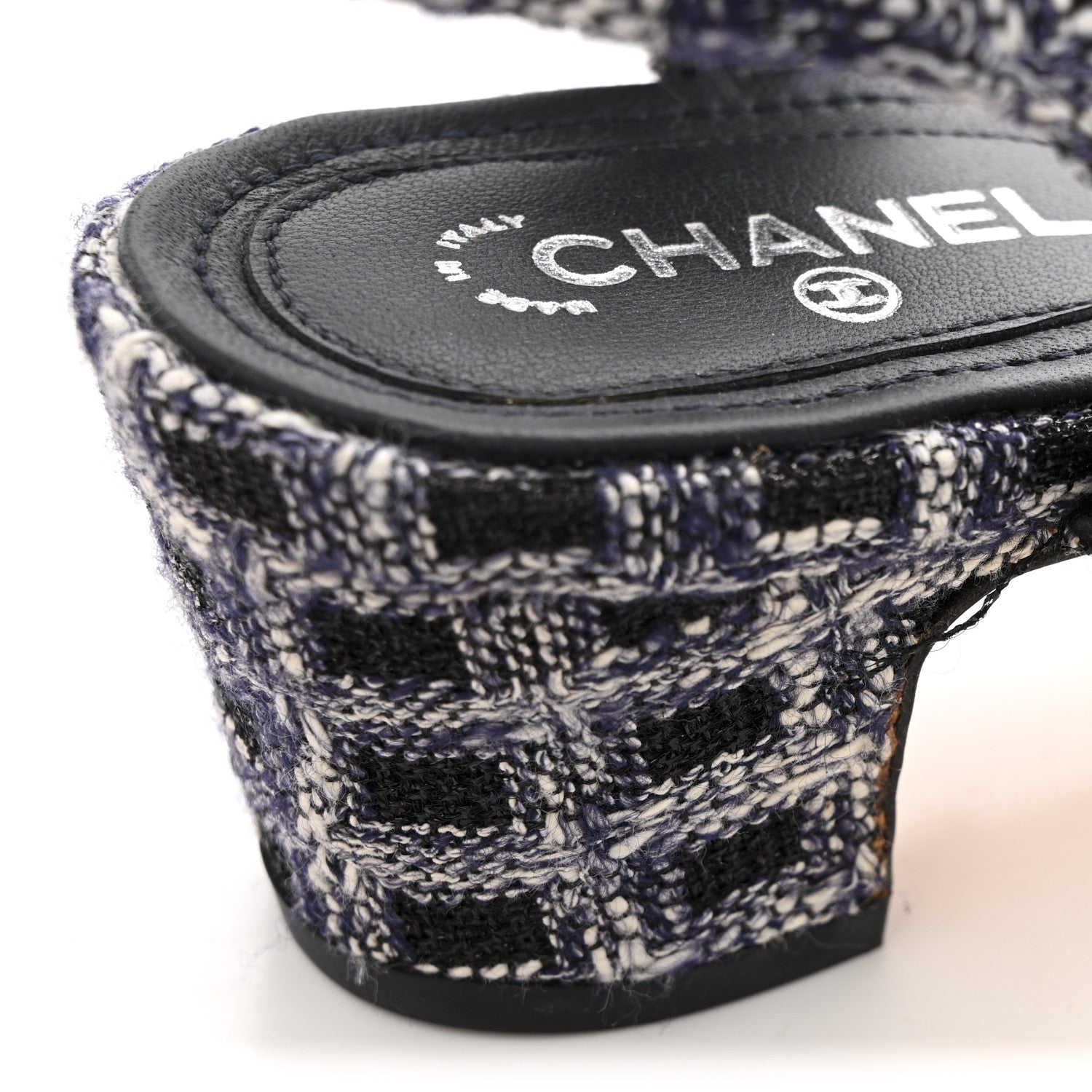 Chanel Tweed CC Chain Sandals 39 Navy Black 13 of 15