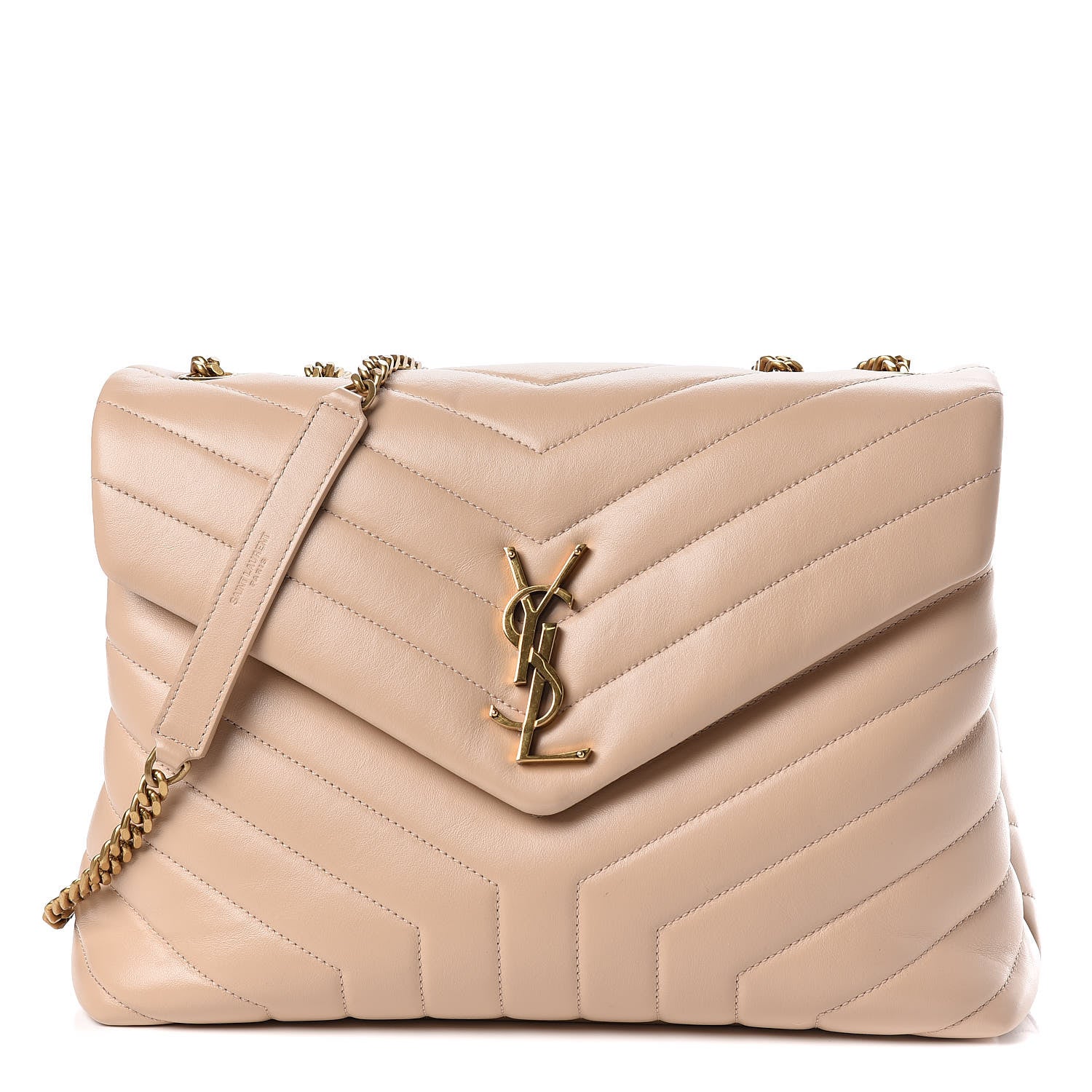 Saint Laurent Calfskin Y Quilted Monogram Medium Loulou Chain Satchel Nude Powder 1 of 15