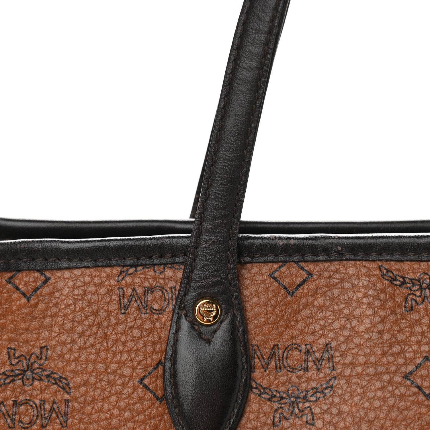 MCM Visetos Dog Bone Striped Shopper Tote Cognac 16 of 17