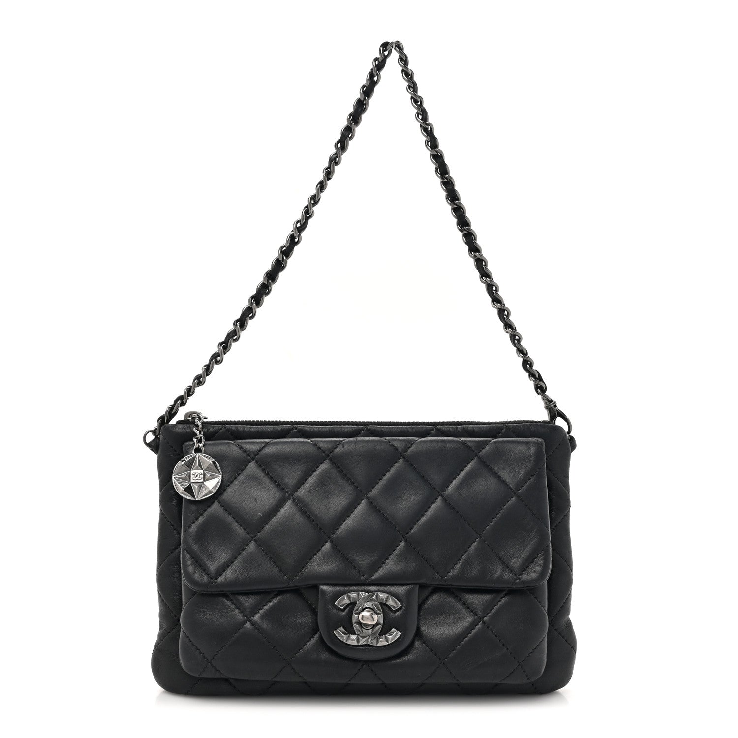 Chanel Lambskin Quilted Mineral Nights Flap Wristlet Black 1 of 12