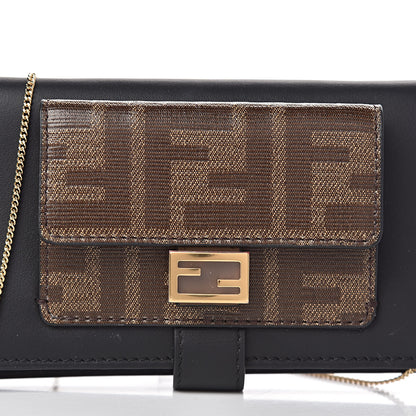 Fendi Vitello Century Glazed Fabric FF 1974 Baguette IPhone X Crossbody Black Mogano Panna 8 of 9