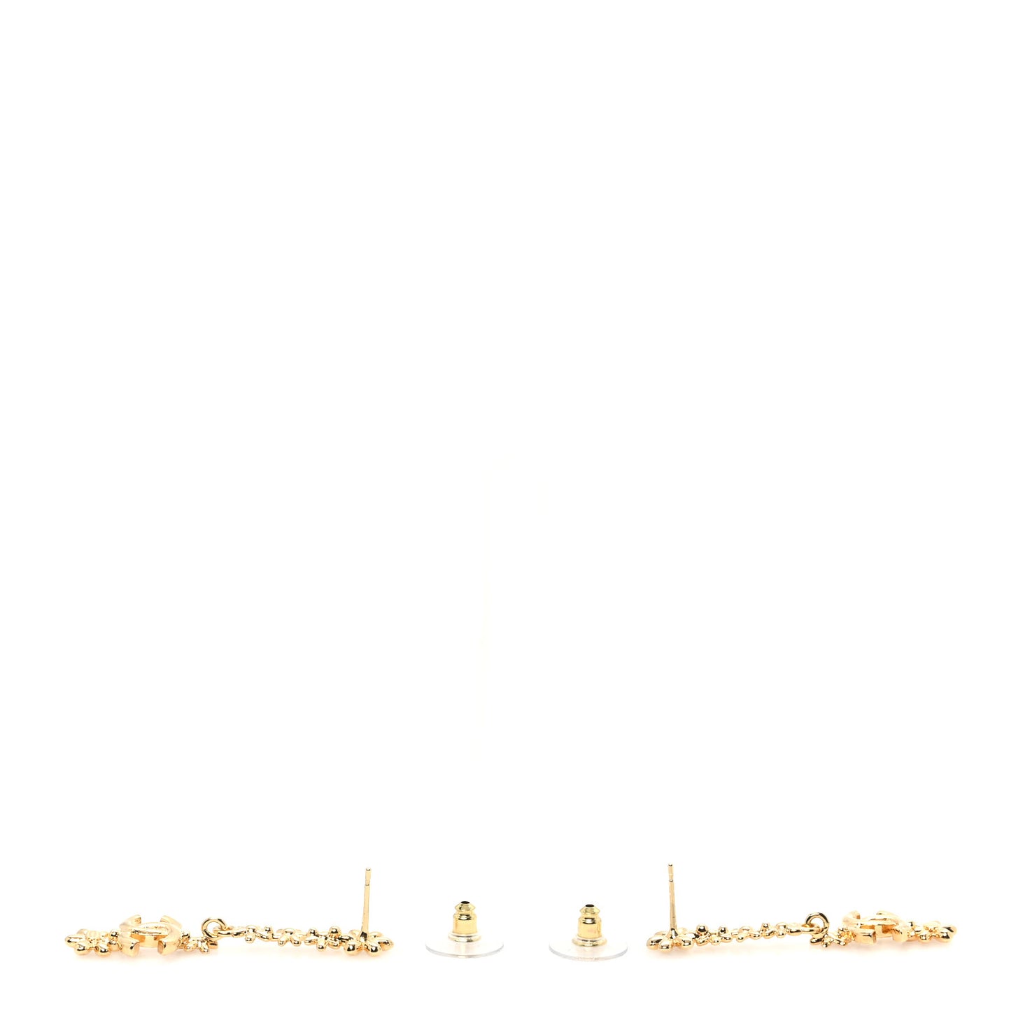 Metal Crystal CC Drop Earrings Gold