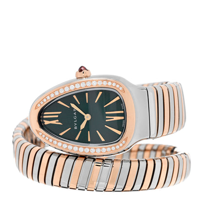 Bulgari Stainless Steel 18K Rose Gold Diamond Bezel 35mm Serpenti Tubogas Quartz Watch Green 2 of 5