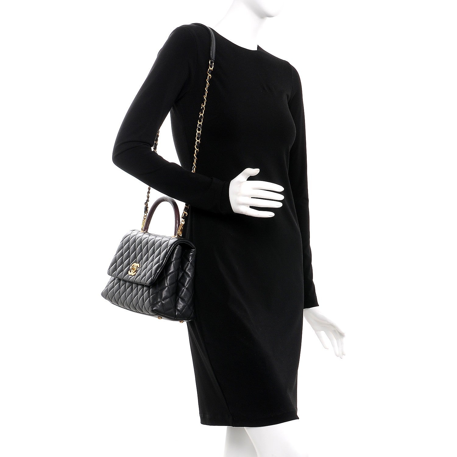 Chanel Caviar Lizard Quilted Small Coco Handle Flap Black 2 of 8