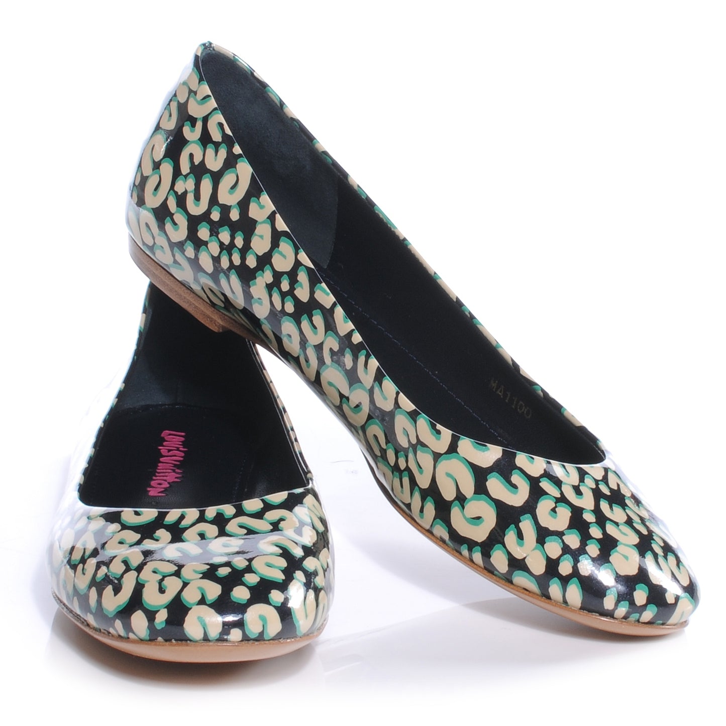 Patent Leopard Ballet Flats 38 Blue Infini
