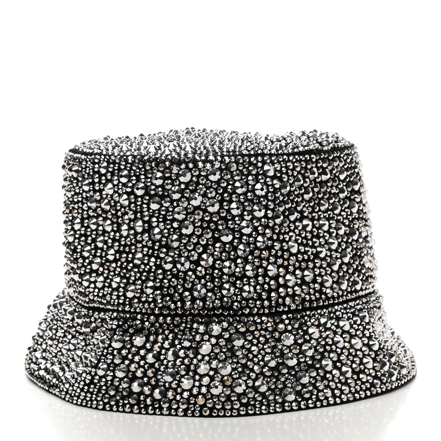 Prada Satin Crystal Metal Triangle Logo Womens Bucket Hat M Metal 5 of 9