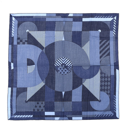 Hermes Wool Silk Disc Jockey Scarf 100 Bleu Ardoise Marine Ciel 1 of 5