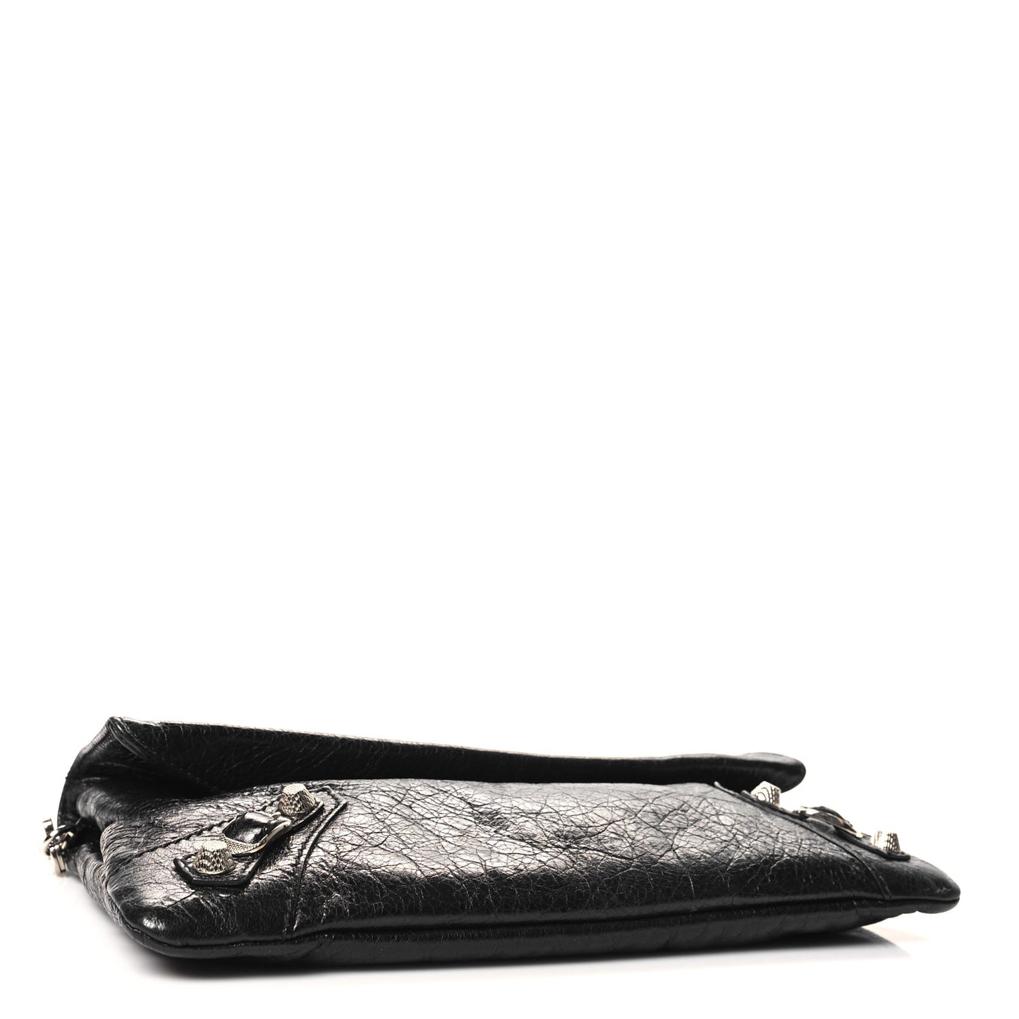 Agneau Giant 12 Silver Hardware Envelope Strap Clutch Black