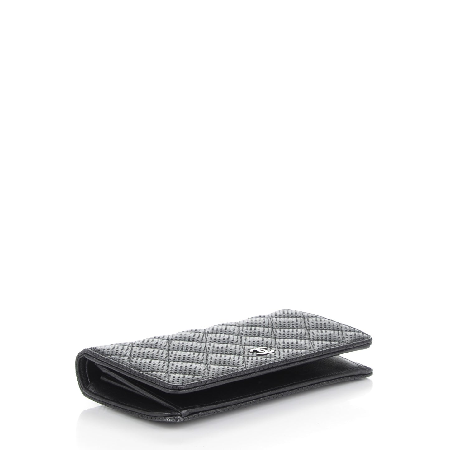 Lambskin Perforated Yen Wallet Black