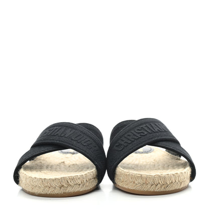 Christian Dior Canvas Embroidered Granville Espadrille Crisscross Flat Slide Sandals 36 Black 2 of 8