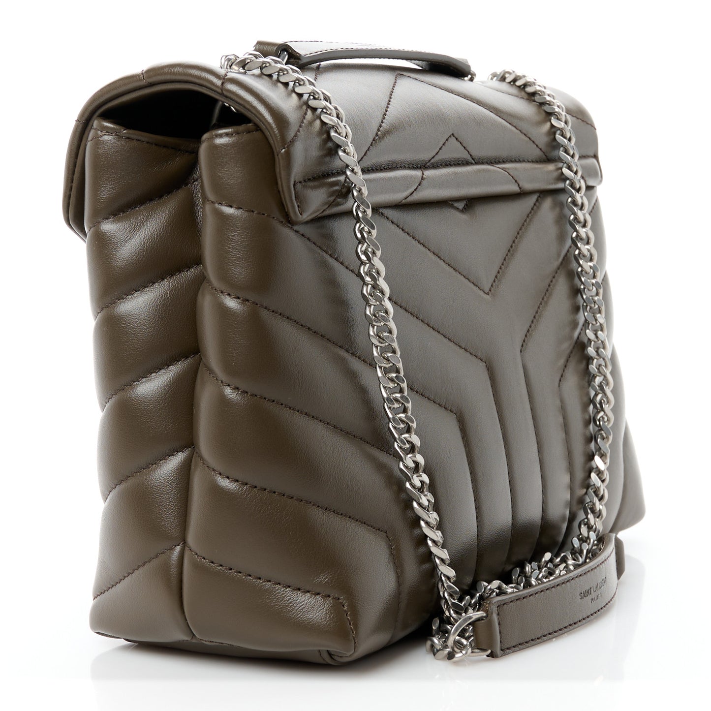 Calfskin Y Quilted Monogram Small Loulou Chain Satchel Military Olive