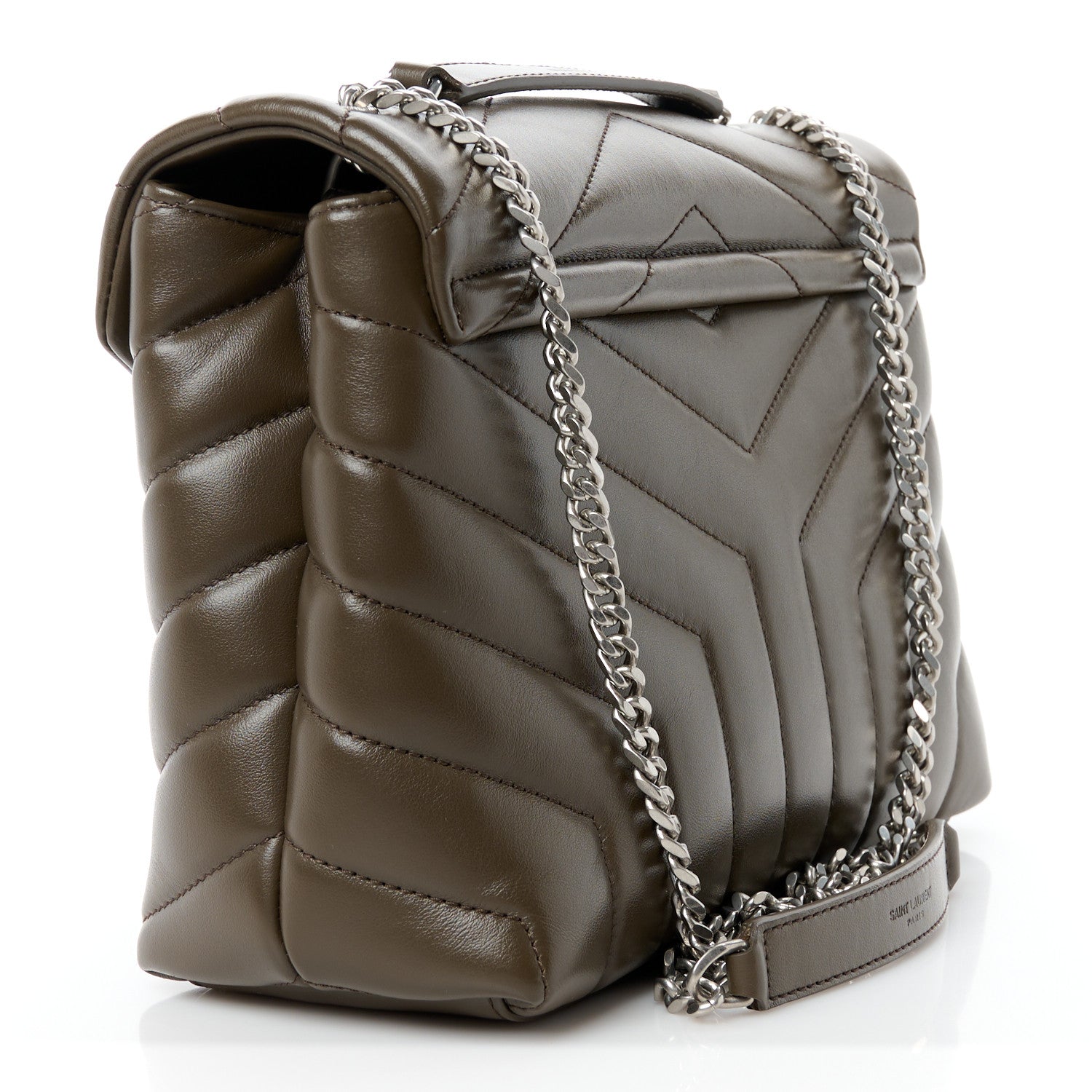 Saint Laurent Calfskin Y Quilted Monogram Small Loulou Chain Satchel Military Olive 3 of 11