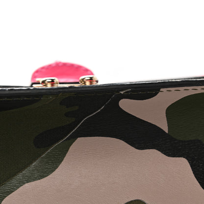 Valentino Garavani Nappa Canvas Camouflage Medium Glam Lock Rockstud Flap Fuxia Fluo 11 of 13