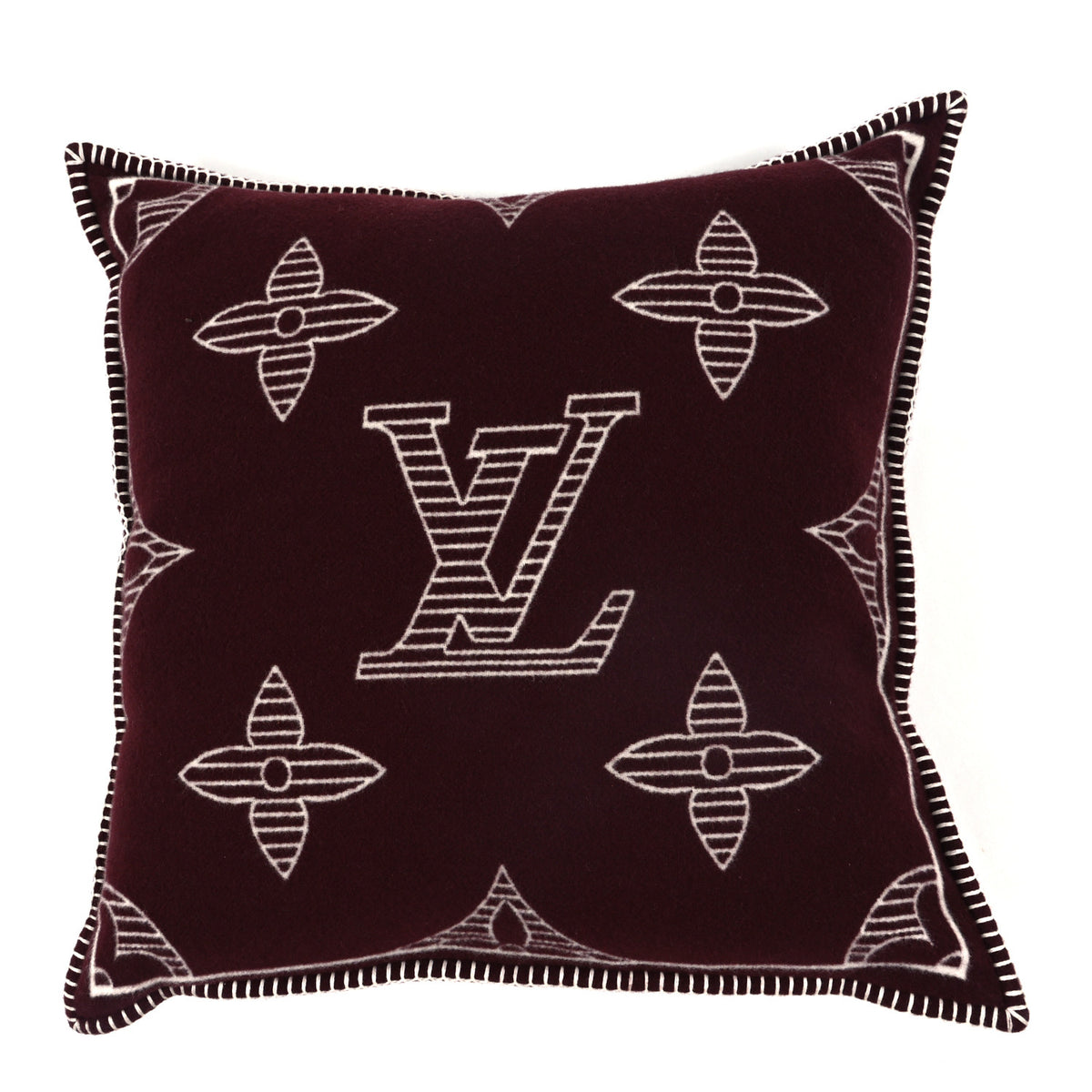 Wool Cashmere Monogram Cushion Pillow Bordeaux