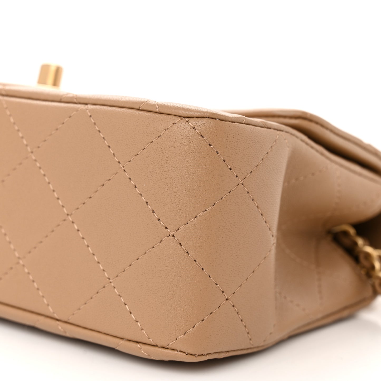 Lambskin Quilted Metal Mini Top Handle Rectangular Flap Beige
