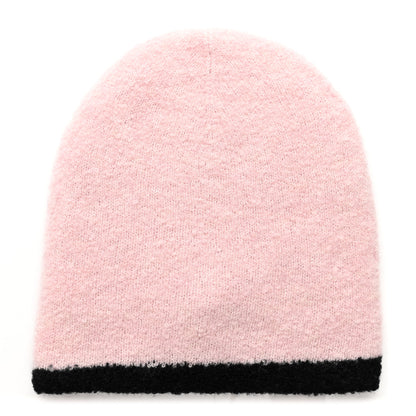 Chanel Cashmere Silk CC Beanie Hat Pink Black 3 of 6