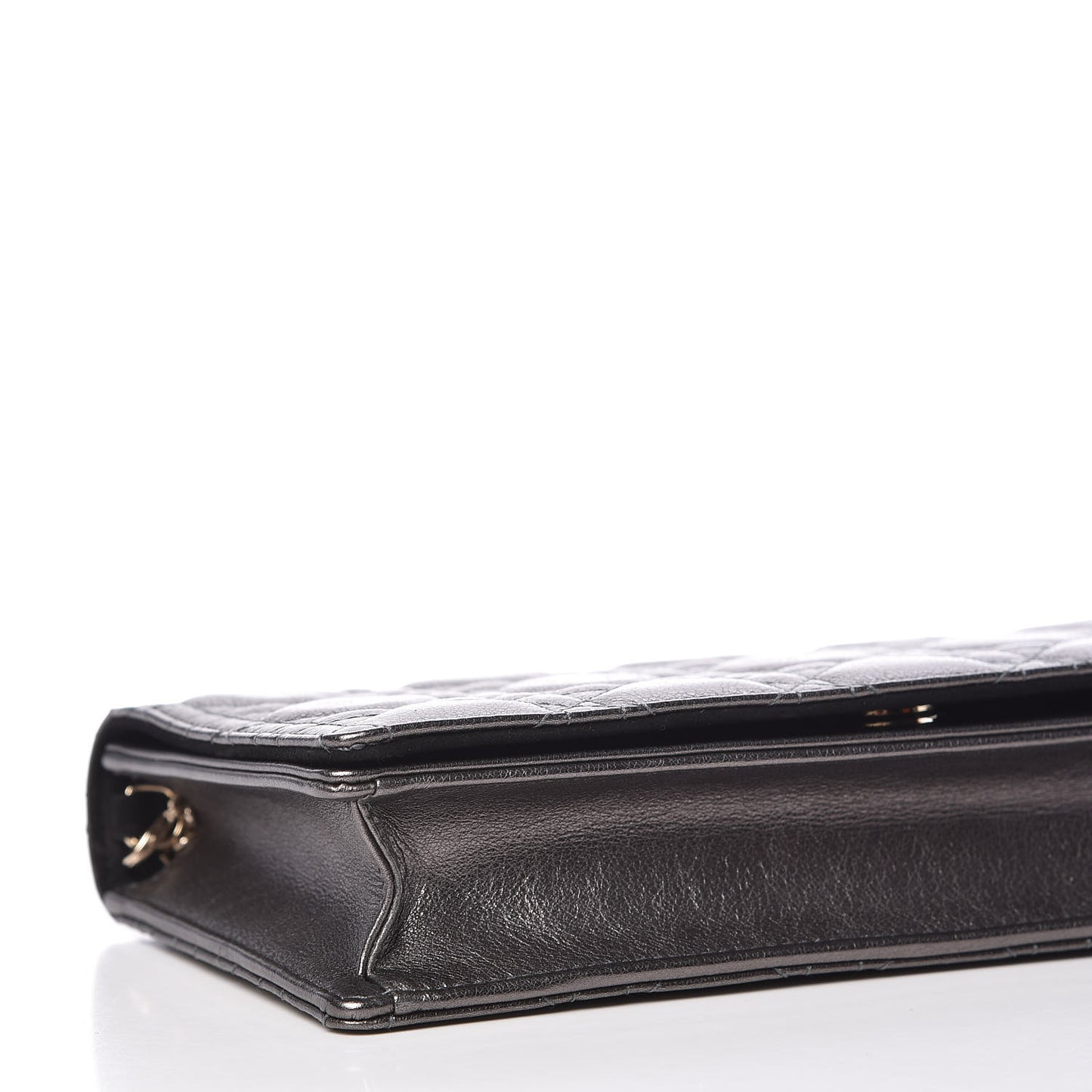 Metallic Calfskin Cannage Lady Dior Convertible Clutch Gunmetal