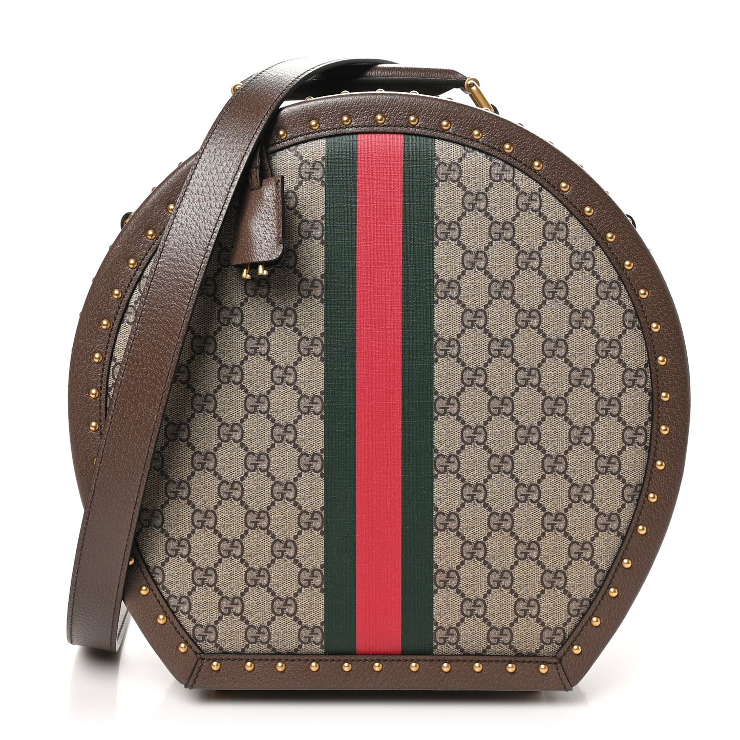 GG Supreme Monogram Textured Dollar Calfskin Web Savoy Hat Box Beige Ebony New Acero