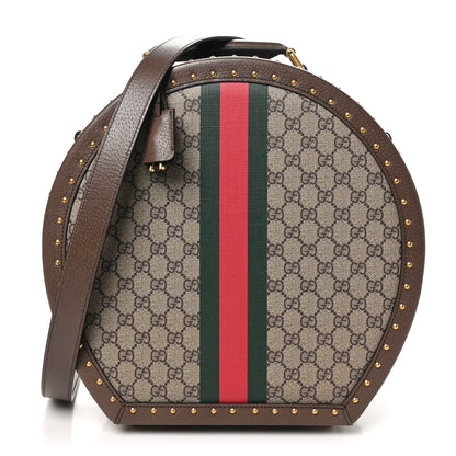 Gucci GG Supreme Monogram Textured Dollar Calfskin Web Savoy Hat Box Beige Ebony New Acero 1 of 10
