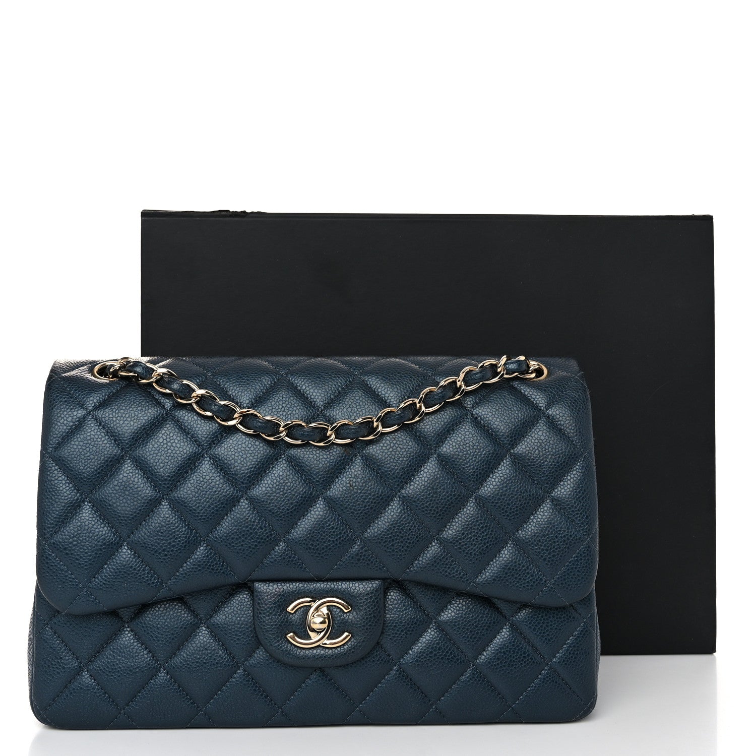 Chanel Metallic Caviar Quilted Jumbo Double Flap Dark Blue 10 of 10