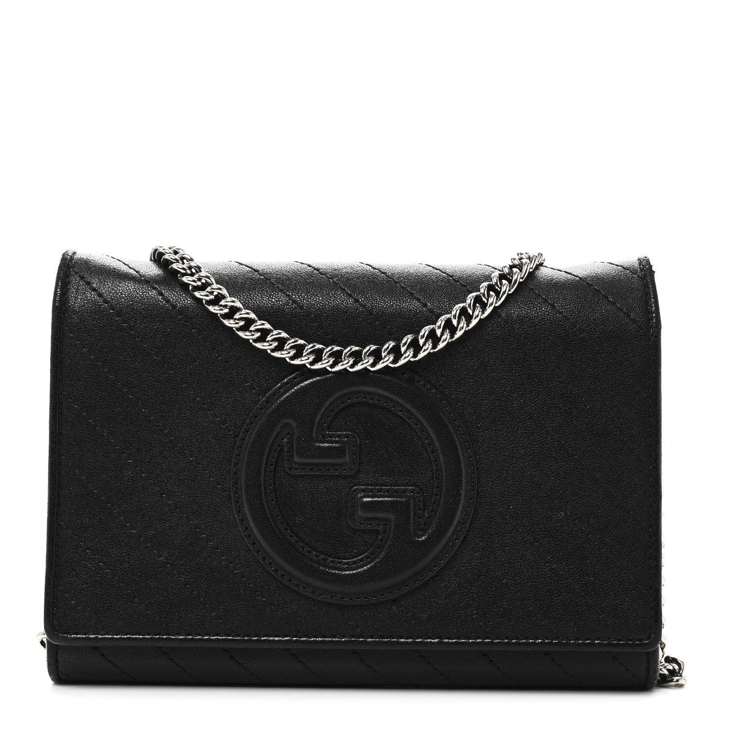 Gucci Sakai Be Green Calfskin Diagonal Stitched Blondie Wallet on Chain Black 1 of 9