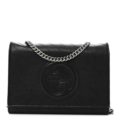 Gucci Sakai Be Green Calfskin Diagonal Stitched Blondie Wallet on Chain Black 1 of 9