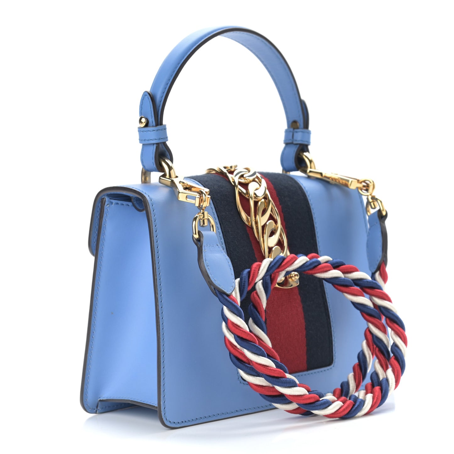 Vitello Fontanella Web Mini Sylvie Top Handle Bag Clear Sky Blue