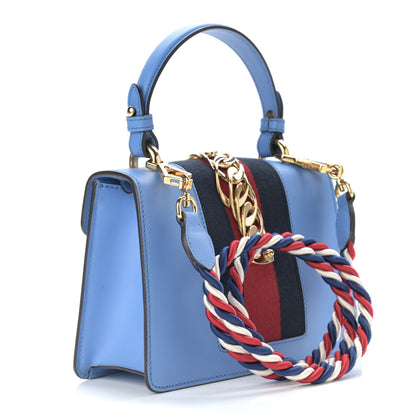Gucci Vitello Fontanella Web Mini Sylvie Top Handle Bag Clear Sky Blue 2 of 9