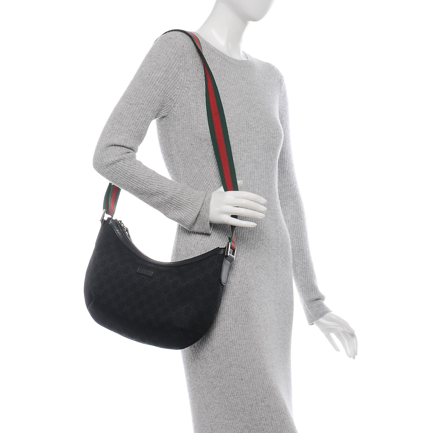 Gucci Monogram Web Medium Half Moon Hobo Black 2 of 7