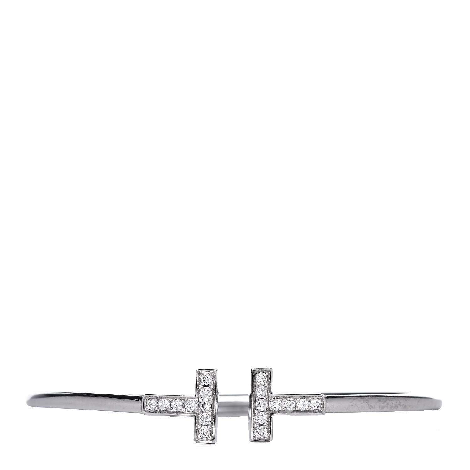 Tiffany 18K White Gold Diamond T Wire Bracelet 1 of 4