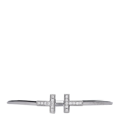 Tiffany 18K White Gold Diamond T Wire Bracelet 1 of 4